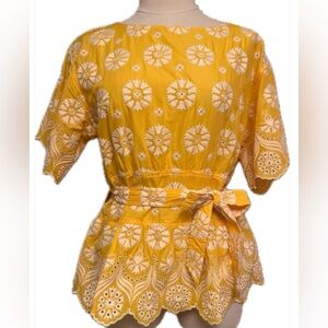 Tory Burch Yellow and White Eyelet Top Belted Size Small